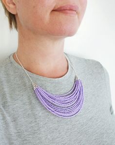 Statement bib necklace lavender purple seed beads Lavender Beaded Necklace, Purple Beaded Necklace, Purple Bead Necklace, Statement Bracelets, Layered Beaded Necklaces, Necklaces Long, Multi Strand Beaded Necklace, Turquoise Statement Necklace, Necklaces Statement