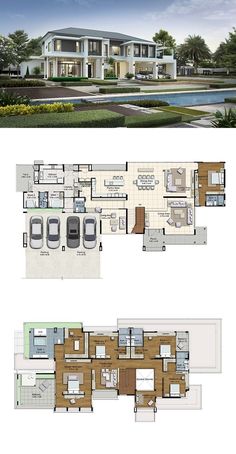 two story house plans with lots of room and living area in the middle, one floor plan