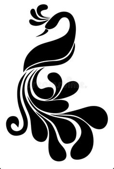 an abstract black and white image of a bird with long feathers on its tail royalty illustration