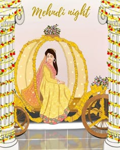 a digital painting of a woman sitting in a carriage with the words mehnuli light on it