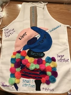 a white apron with different types of items on it