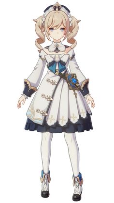 an anime character in white and blue clothes