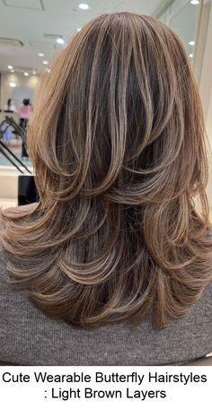 36. Light Brown Layers In the 1970s and 1980s, the term butterfly haircut was used to describe a hairstyle popularized by Farrah Fawcett, who starred in the TV show Charlie's Angels. Butterfly Hairstyle, Long Layered Hair, Short Hair Haircuts, American Beauty