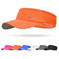 an orange visor with the word sunen on it and five different colors in each