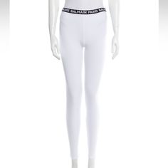 New With Tags. Measurements: Waist: 28.75" Hip: 31.25" Rise: 9" Inseam: 27.5" Leg Opening: 8" Fabric: 80% Cotton, 20% Elastane Balmain Pants, White Leggings, M Pants, Pant Jumpsuit, Color White, Pants For Women, Leggings, Tags, Pants