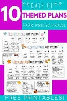 the 10 days of themed plans for preschool