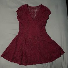 Short-Sleeved Crochet Dress Fully Lined (100% Polyester) Brand New Condition Maroon/Burgundy In Color Crochet Baby Doll, Dress Maroon, Maroon Color, Express Dresses, Red Purple, Crochet Dress, Baby Doll, Flare Dress, Crochet Baby