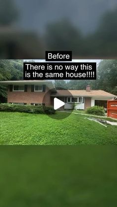 the before and after shots of a house in an area that is green with grass