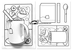 the cut out paper is showing how to make a teapot and cup with spoons