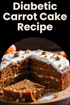 a carrot cake with white frosting and pecans in the middle on a plate