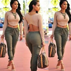 Olive Colour, Crop Top Designs, Chique Outfits, Green Pants, Khloe Kardashian, Color Combo, Fashion Updates, Outfits Casuales, Look Fashion