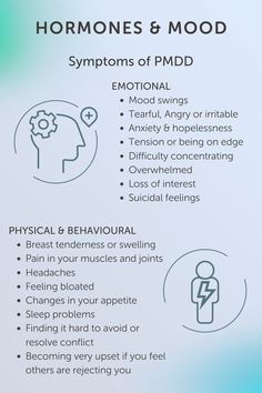 Premenstrual dysphoric disorder (PMDD) is a severe form of premenstrual syndrome (PMS). It causes a range of emotional and physical symptoms every month during the luteal phase of your menstrual cycle. Tuning in and tracking your hormones throughout your cycle can help you better manage your symptoms. Menstrual Phase Mood, Luteal Phase Emotions, Luteal Phase Symptoms, Cycle Tracking