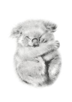 a black and white photo of a baby koala bear sleeping on its back with it's eyes closed