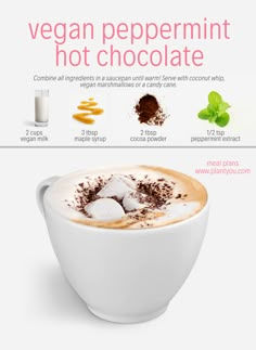 the ingredients for a hot chocolate drink are shown in this info sheet, which shows how to make it