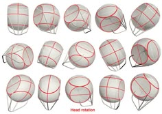 a bunch of different shapes and sizes of hot air balloons with red lines on them