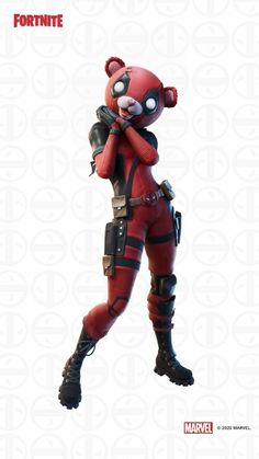 the deadpool character is dressed in red and black