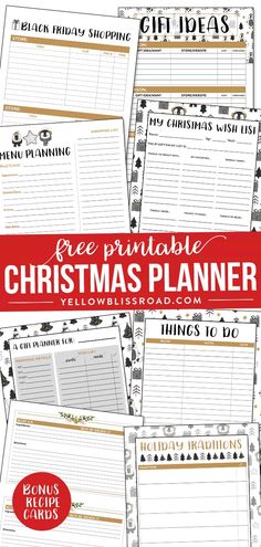 christmas planner printables with the words free printable christmas planner on it and below them