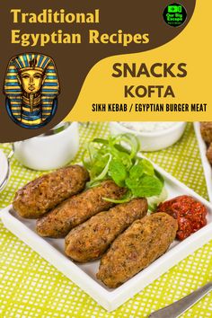 the cover of traditional egyptian recipes by snacks kofta, including meat and vegetables