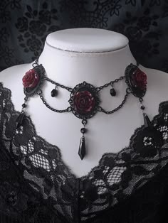 The price is for a necklace only, others are not included. Garment Size SizeFree SizeFull Length35.5+5 Gothic Prom Jewelry, Jewelry Vampire, Gothic Wedding Necklace, Gothic Things, Black And Red Jewelry, Gothic Necklaces, Red And Black Clothes, Gothic Clothing, Red Gothic Jewelry With Chain