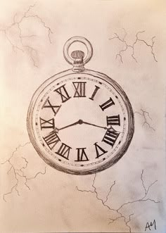 a drawing of an old pocket watch with roman numerals on it's face