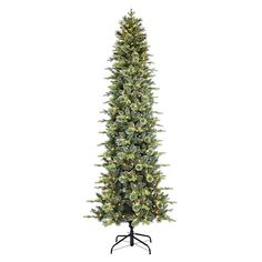 a tall artificial christmas tree with white lights