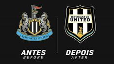 two logos for newcastle united and depois before