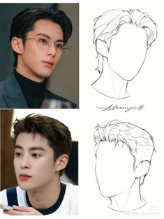 an image of a man's face with glasses and hair in different stages of drawing