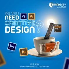 an ad for brand easy with a cup of coffee and some type of device in it