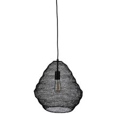 a black wire light hanging from a ceiling