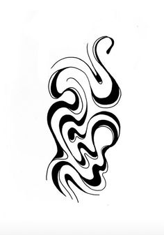 a black and white drawing of an abstract figure with swirls on its body, in the shape of a snake