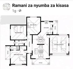 the floor plan for an apartment with three bedroom and two bathrooms, in which there is also