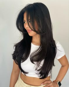 Layered Long Black Hair Asian, Proffesional Outfits Winter, Face Framing Haircut For Long Hair, Black Hair 2023, Bangs Balayage, Black Hair Haircuts, Expensive Brunette, Haircut Layers, Layers Haircut