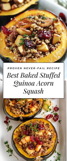 Image for Best Baked Stuffed Quinoa Acorn Squash Vegan Acorn Squash Recipes, Stuffed Acorn Squash Vegetarian, Health Reset, Acorn Squash Recipe, Stuffed Squash, Stuffed Acorn Squash, Vegan Entrees, Cooking Wild Rice, Acorn Squash Recipes