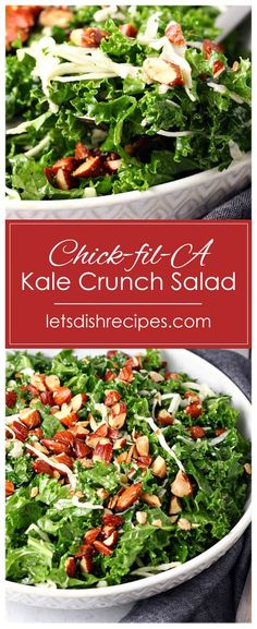 kale salad with almonds and cranberries in a white bowl on a table