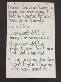 a piece of paper with writing on it that says learning goal we are learning to extend our understand