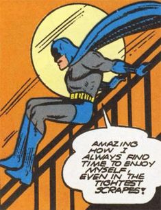 a comic character flying over a stair railing