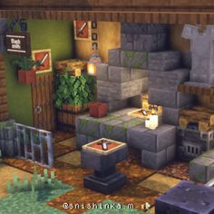 a minecraft living room is shown in this image