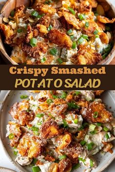 crispy smashed potato salad in a bowl