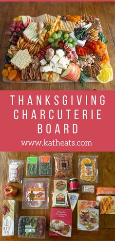 the thanksgiving charcuterie board is full of different types of foods and snacks to eat