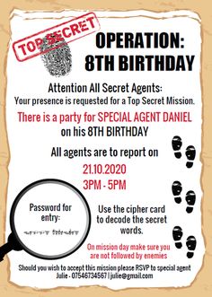 a flyer for a special birthday party with an image of a person holding a magnifying