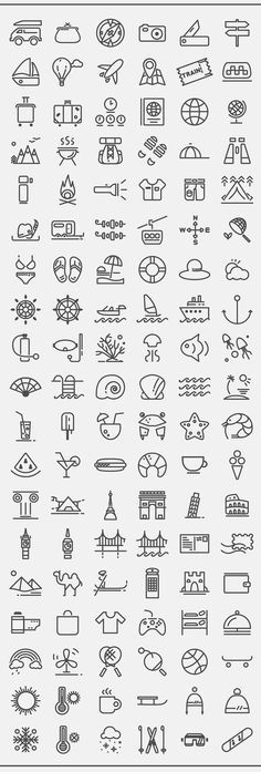 a large set of icons and symbols for different types of items in the form of letters