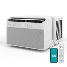 an air conditioner and remote control on a white background with the same color scheme