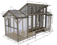 a drawing of a house with all the details on it's walls and roof