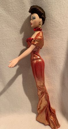 slides right on sheath gown  red and gold with matching short cape like stole matching jewelry Red And Gold Gown, Gown Red, Gold Gown, Hudson Ny, Sheath Gown, Doll Dresses, Matching Jewelry, The Closet, Red And Gold