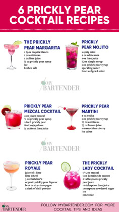 Prickly Pear Cocktail Recipes Pear Cocktail Recipes, Prickly Pear Cocktail, Pear Mojito, Prickly Pear Recipes, Pear Drinks, Pear Cocktail, Pear Margarita, Prickly Pear Margarita, Bartender Drinks Recipes