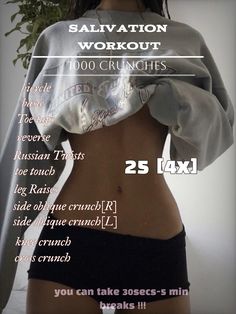 a woman wearing a crop top and shorts with the words salvation workout written on it