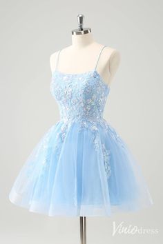 Light Blue Lace Applique Homecoming Dresses Spaghetti Strap Graduation – Viniodress Light Blue Court Dresses, Short Blue Sweet 16 Dresses, Light Blue Homecoming Dresses Short, Blue Corset Dress Short, Grad Dress Short, Blue Dress Sweet 16, Year 6 Graduation Dresses, Homecoming Dresses Light Blue, Grad Dresses Grade 8