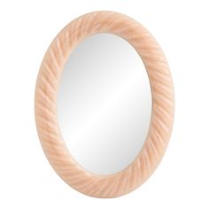 a round mirror made out of wood on a white background