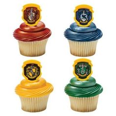 harry potter cupcakes are shown in four different colors