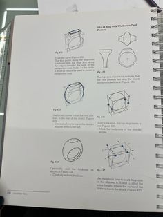 an open book with instructions on how to draw toilet bowls and urinals in it